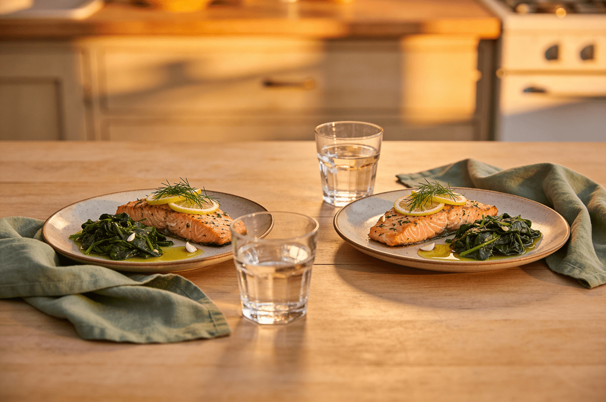 Lemon Herb Salmon with Greens - Fresh Face Skin