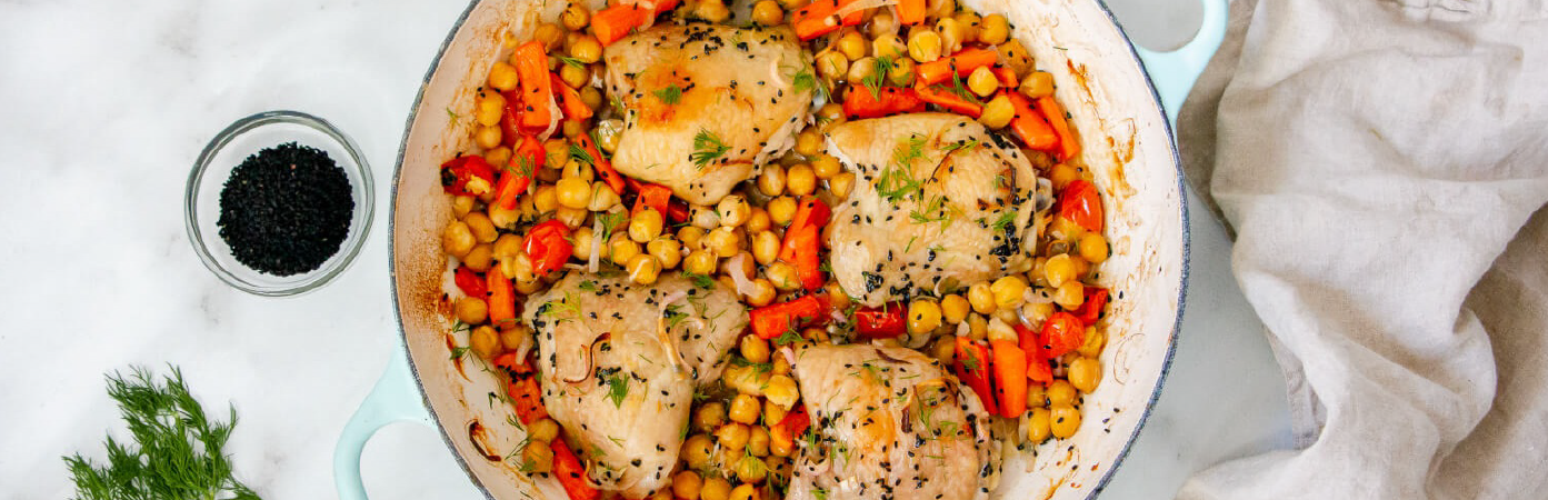 Lemony Roasted Chicken, Carrots & Chickpeas